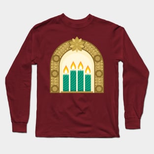 Four Advent candles lit in anticipation of the birth of Jesus Christ Long Sleeve T-Shirt